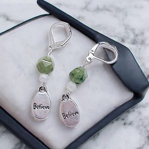 SALE BELIEVE handmade 925 sterling silver charm earrings green tourmaline